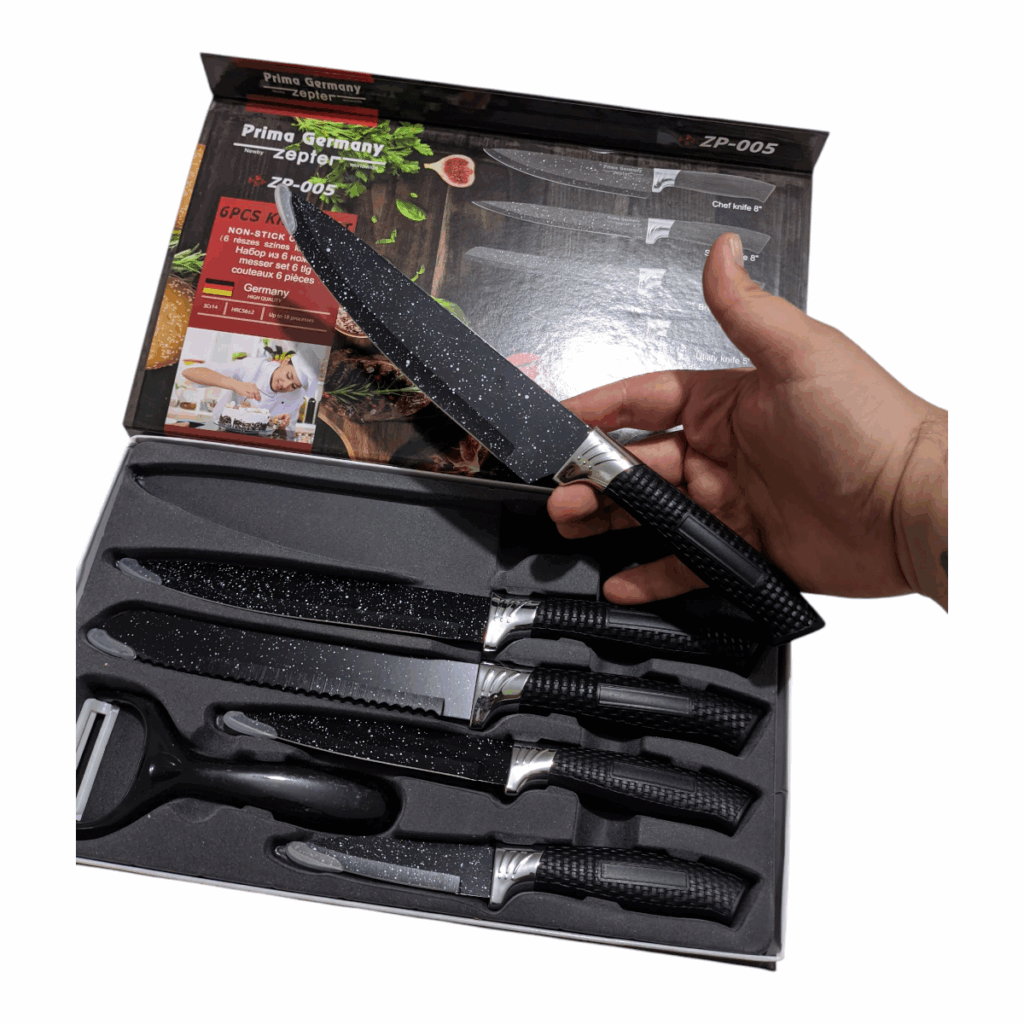 Kit Conjunto Jogo Cozinha 5 Facas (3 x 8" - 5" - 3,5") + 1 Descascador Caixa AKT3-16 Akita