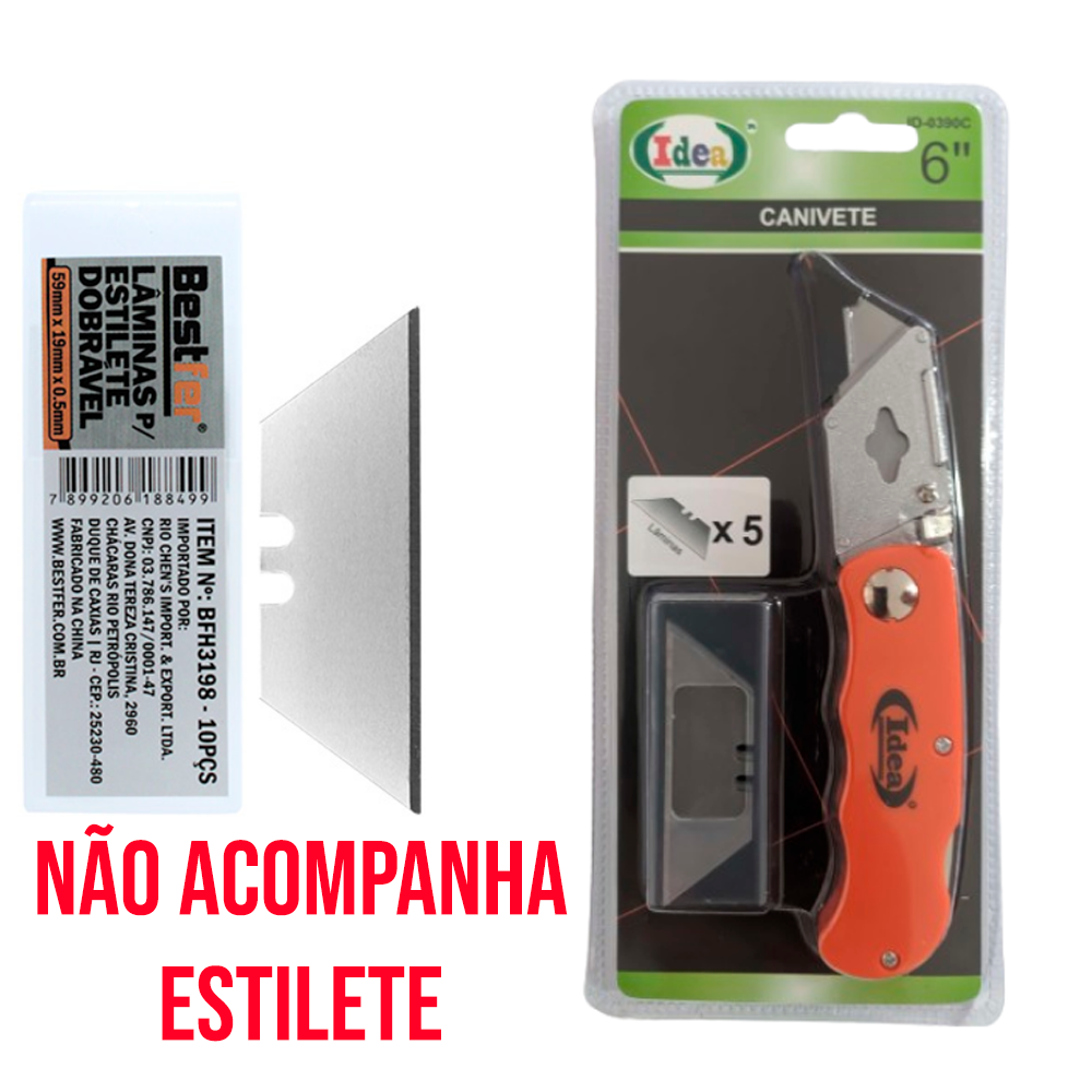 Lâmina Refil para Estilete Dobrável Tipo Triângulo 59 mm x 19 mm. x 0,5 mm. Caixa com 10 peças BFH3198 Bestfer - Imagem 2