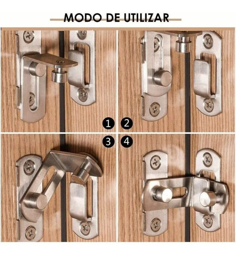 Trava de Segurança 90 graus 24 x 62 x 70 mm. Com Parafuso Canto Porta Janela Tranca F-490 Saint Plus - Imagem 4