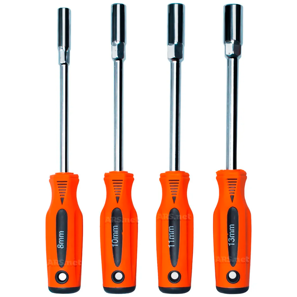 Kit 4 Chaves Canhão Soquete Sextavado CRV – 8mm, 10mm, 11mm e 13mm (Cabo Emborrachado)