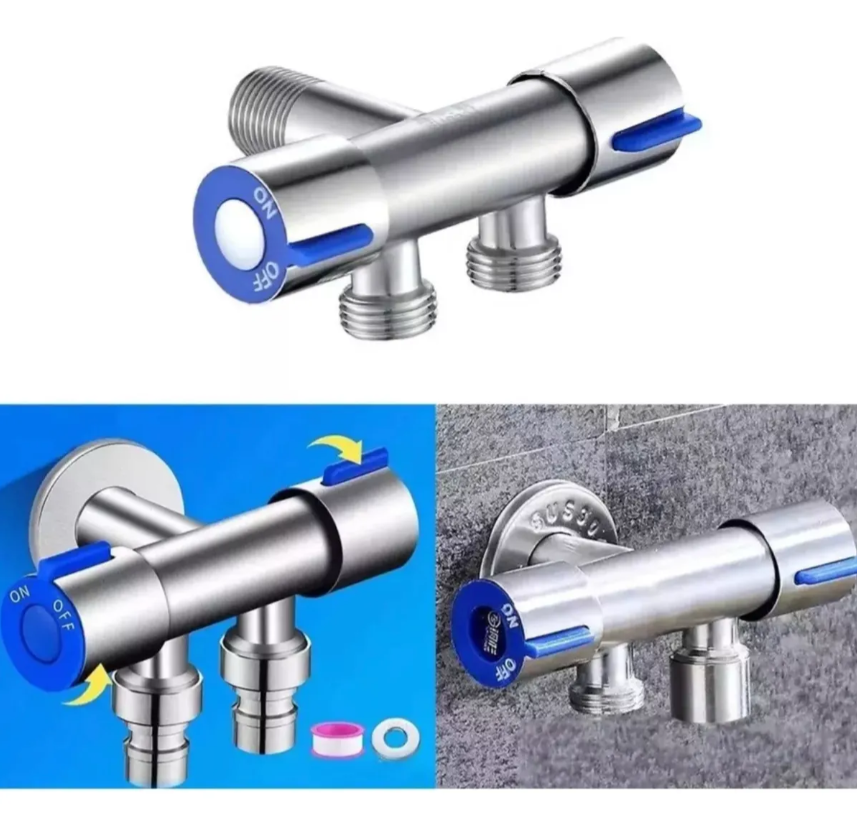 Válvula de Controle Duplo 1 Entrada e 2 Saídas Cromado F-437 Saint Plus - Imagem 3