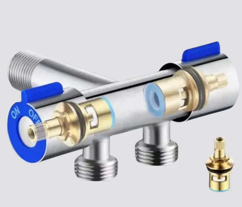 Válvula de Controle Duplo 1 Entrada e 2 Saídas Cromado F-437 Saint Plus - Imagem 5