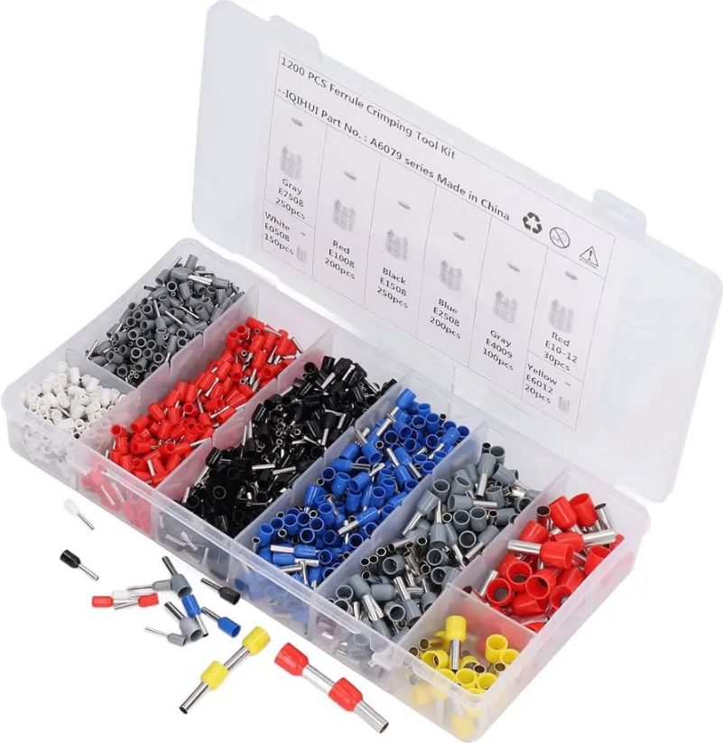 Terminais Elétricos Ilhós Tubular 0,5 mm. até 10 mm. Kit 1200 peças F-560 Saint Plus